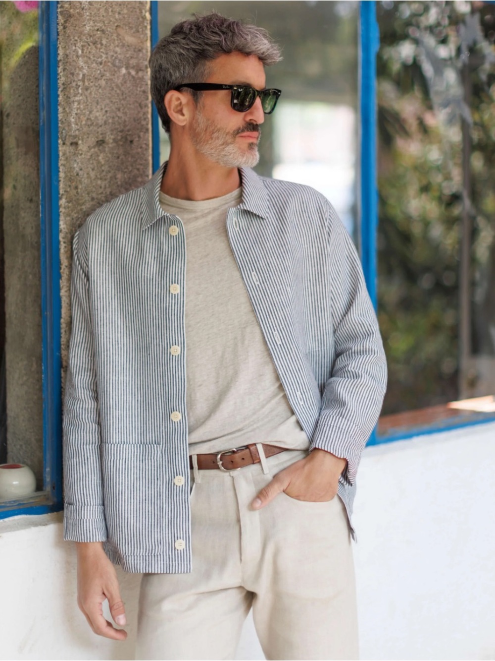 Alex Crane Linen Kite Jacket -M-Lines Striped Shirt Chore Coat